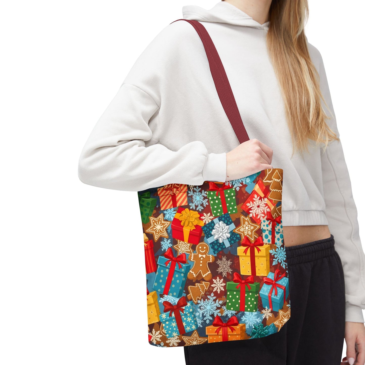 Festive Holiday Tote Bag with Christmas Gifts Design