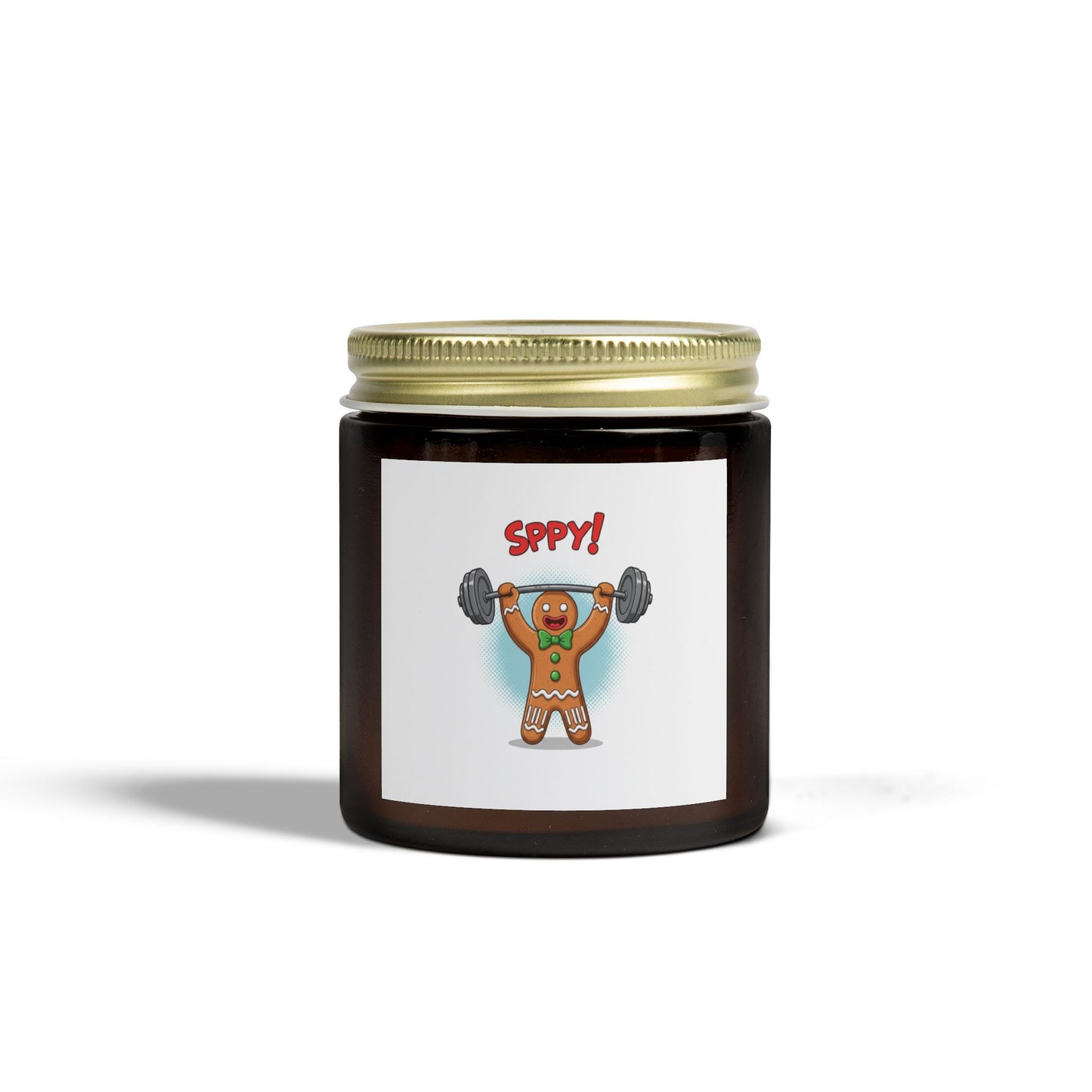 Coconut Apricot Scented Candle — "Sppy!" Weightlifting Gingerbread Jar (4oz/9oz)