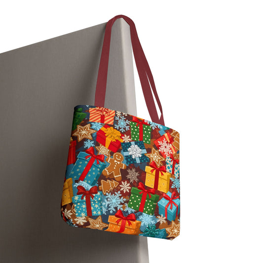 Festive Holiday Tote Bag with Christmas Gifts Design