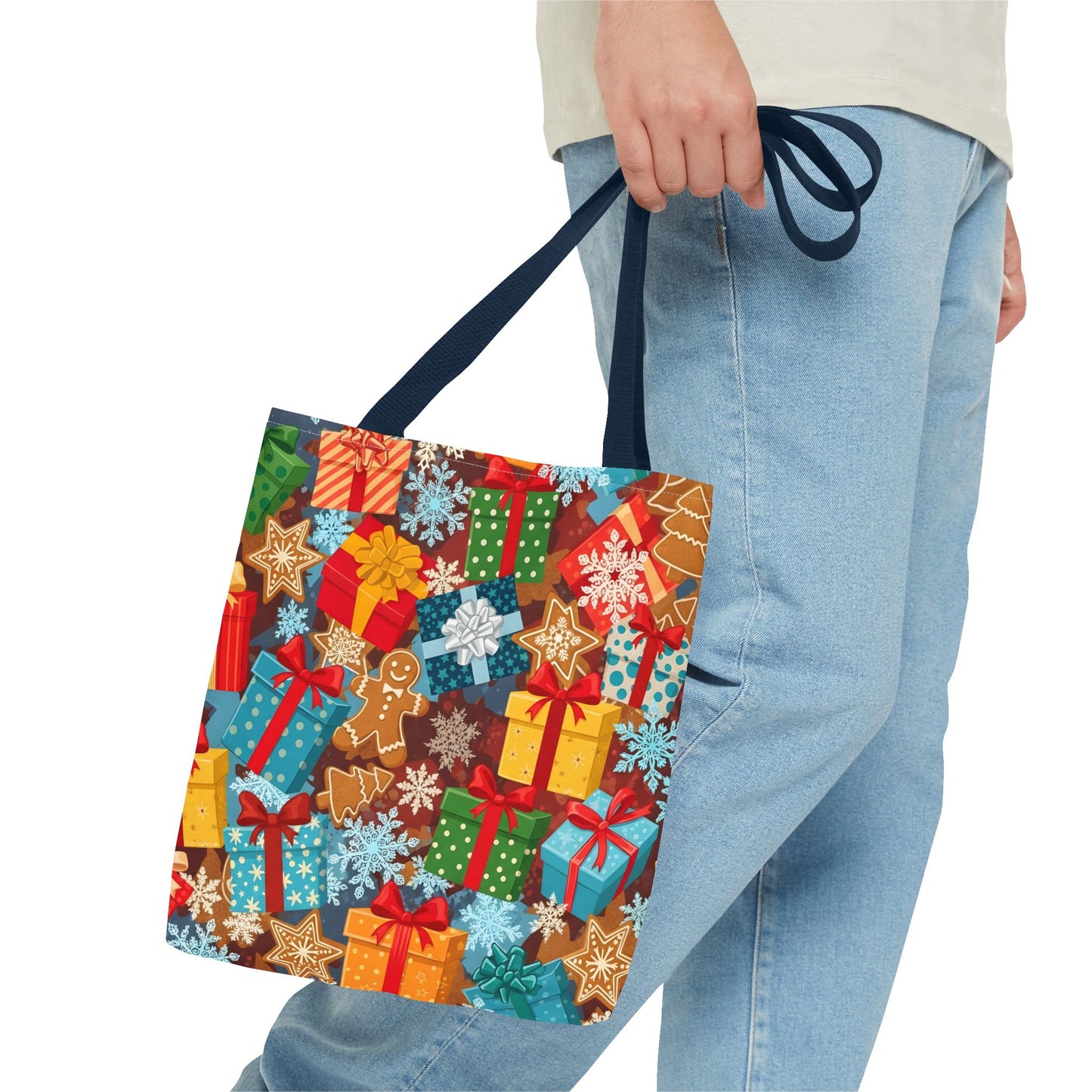 Festive Holiday Tote Bag with Christmas Gifts Design