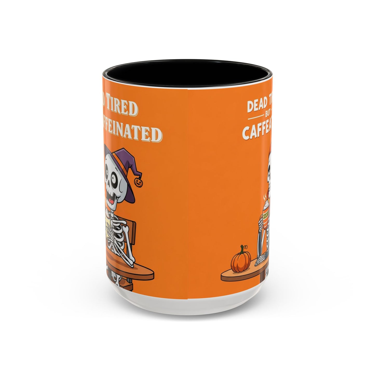 Halloween-Themed Skeleton Coffee Mug - "Dead Tired But Caffeinated"