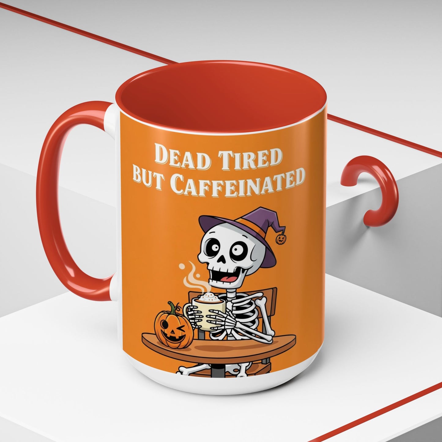 Halloween-Themed Skeleton Coffee Mug - "Dead Tired But Caffeinated"
