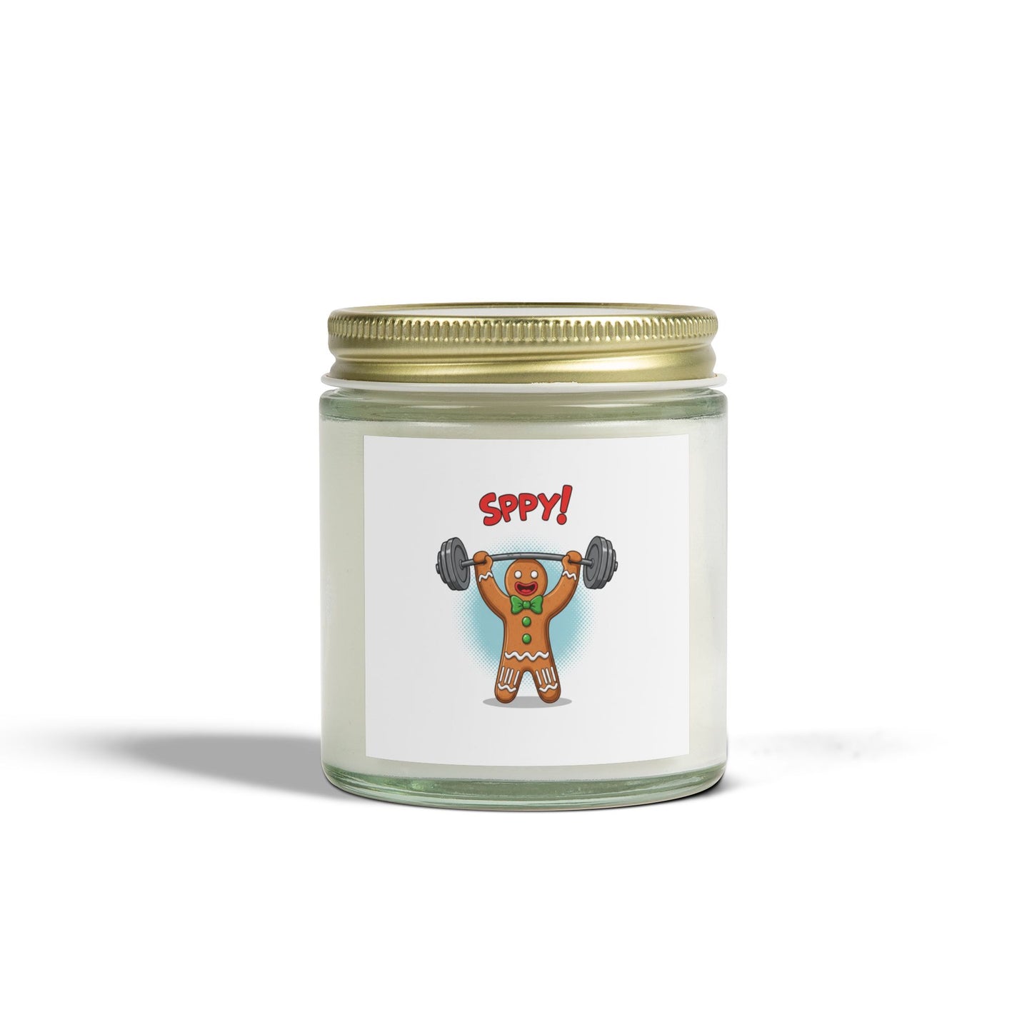 Coconut Apricot Scented Candle — "Sppy!" Weightlifting Gingerbread Jar (4oz/9oz)